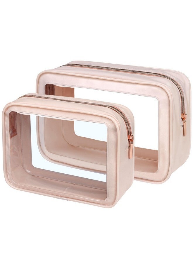 Packism Tsa Approved Toiletry Bag - 2 Pack Upgrade Color-Edged Clear Makeup Bag, Clear Toiletry Bag For Traveling Fits Various Storage Needs, Pink (2 Sizes) - Image 1