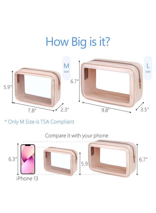 Packism Tsa Approved Toiletry Bag - 2 Pack Upgrade Color-Edged Clear Makeup Bag, Clear Toiletry Bag For Traveling Fits Various Storage Needs, Pink (2 Sizes) - Image 3