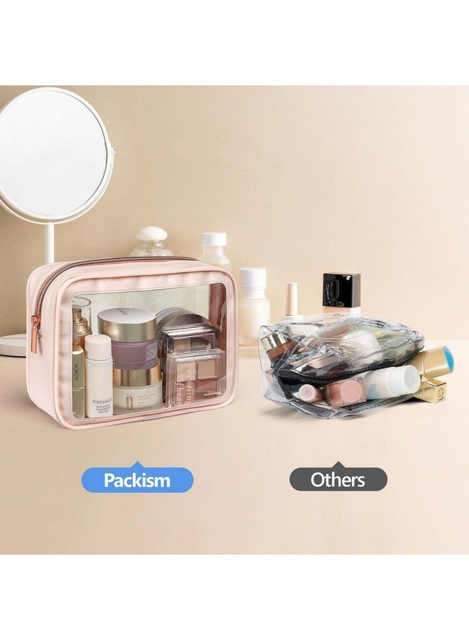 Packism Tsa Approved Toiletry Bag - 2 Pack Upgrade Color-Edged Clear Makeup Bag, Clear Toiletry Bag For Traveling Fits Various Storage Needs, Pink (2 Sizes) - Image 4