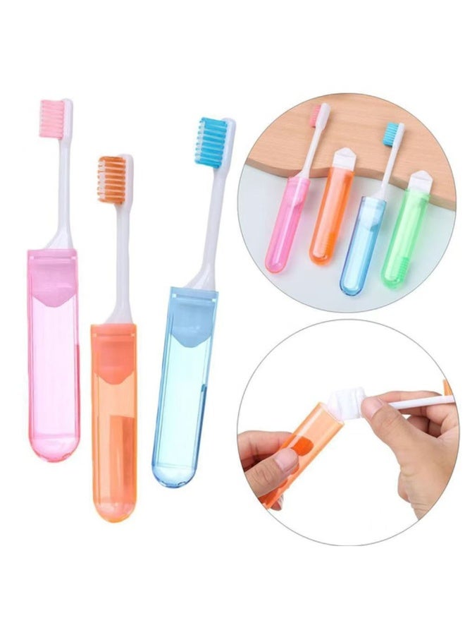 4-piece travel toothbrush set, soft bristle mini folding toothbrush with case, individually wrapped small portable travel size camping toiletries