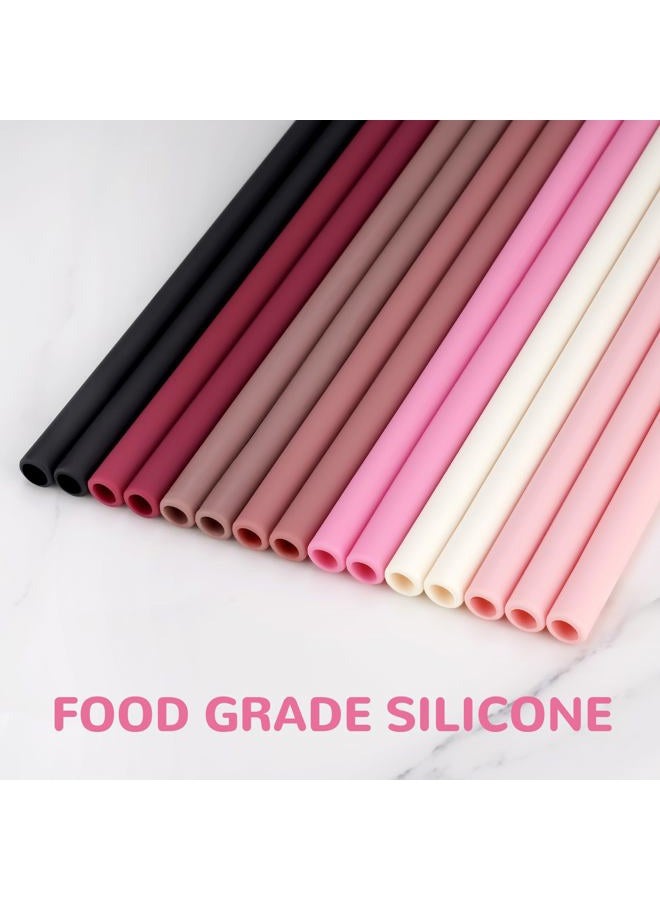 Tomorotec 12.2" Reusable Silicone Drinking Straws 15-Pack with Cleaning Brushes for Stanley Tumblers 40oz 30oz 20oz, Noise-Free BPA-Free Food Grade Silicone Adjustable for Various Cups (Pink Series) - Image 2