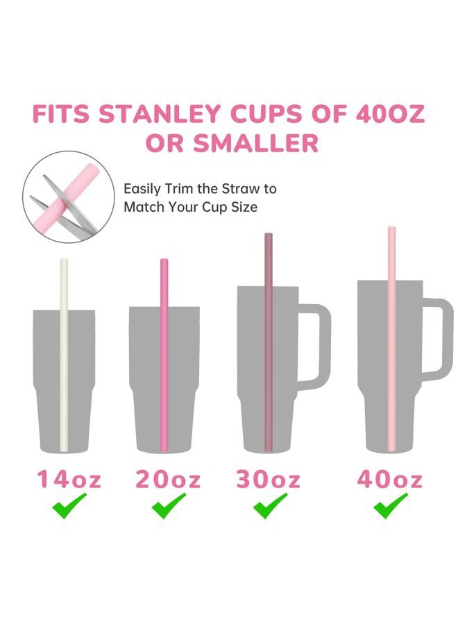 Tomorotec 12.2" Reusable Silicone Drinking Straws 15-Pack with Cleaning Brushes for Stanley Tumblers 40oz 30oz 20oz, Noise-Free BPA-Free Food Grade Silicone Adjustable for Various Cups (Pink Series) - Image 3