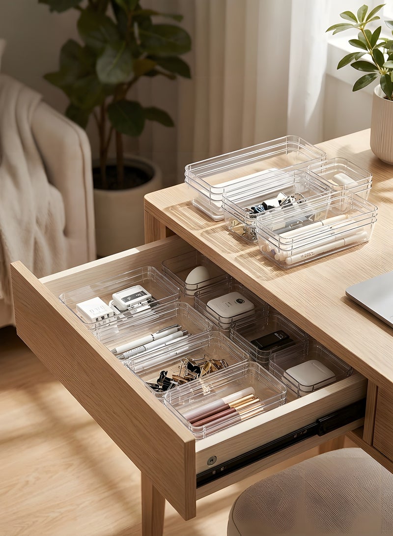 Beauenty 44 Pcs Clear Plastic Drawer Organizers, 4 Size Large Storage Organiser Set for Kitchen, Organizers Divider Trays for Bathroom, Makeup, Fridge Organiser, Bedroom, Office, Utensils, Jewelries - Image 4