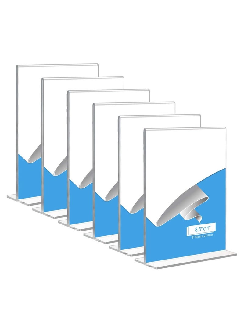 Slasa SLASA Acrylic Sign Holder A4 – T Shape Table Top Display Stand, Double Sided Bottom Load Menu Frame – Portrait Style Clear Plastic Stand for Restaurant, Office, Promotions, Photo (6 Pack) - Image 1