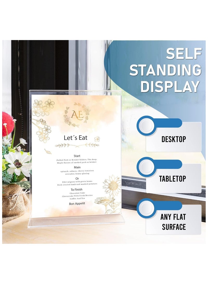 Slasa SLASA Acrylic Sign Holder A4 – T Shape Table Top Display Stand, Double Sided Bottom Load Menu Frame – Portrait Style Clear Plastic Stand for Restaurant, Office, Promotions, Photo (6 Pack) - Image 3