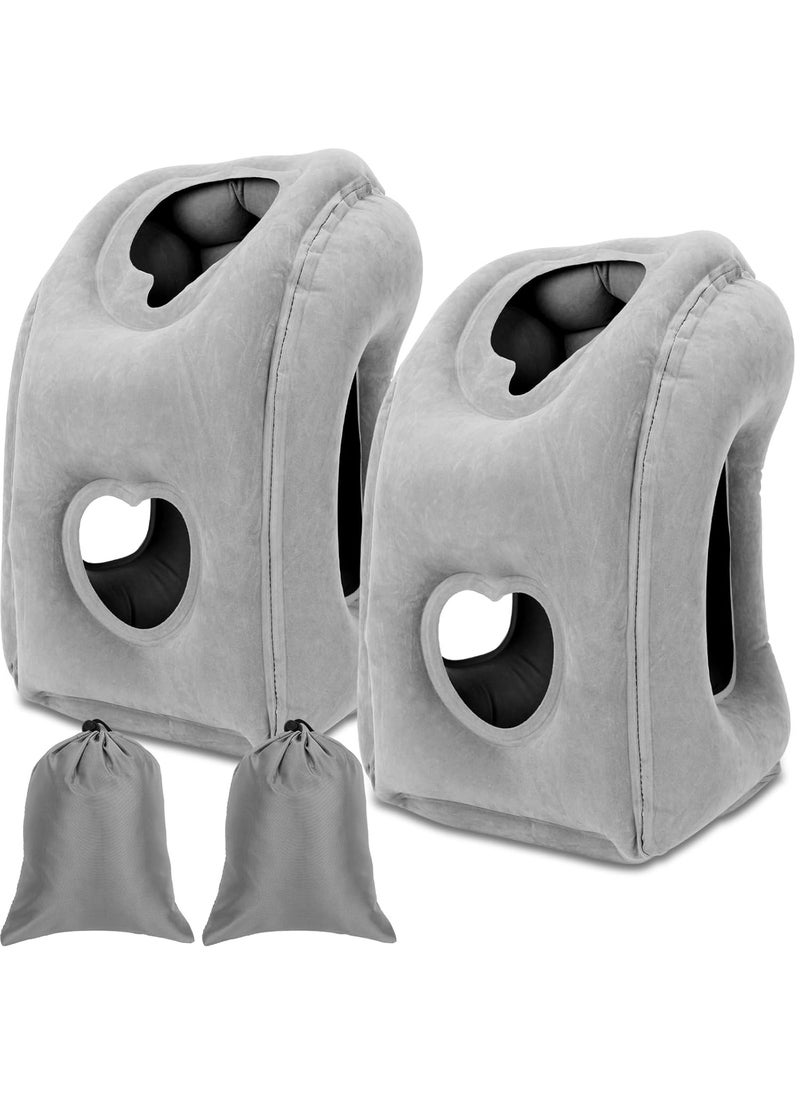 Suzile Suzile 2 Pack Inflatable Travel Pillow Inflatable Neck Pillow for Traveling Sleeping Bed Car Cushion Seat Airplane Pillow Supports Back Head and Lumbar with Portable Bag Dark Gray 
