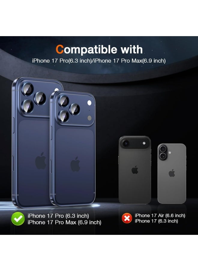 إكس ليفيل واقي عدسة الكاميرا لهاتف iPhone 17 Pro Max/iPhone 17 Pro، أغطية من الزجاج المقوى 9H، واقيات عدسات فردية، تركيب سهل بضغطة واحدة، متانة فائقة، مقاوم للخدوش وبصمات الأصابع، متوافق مع أغطية iPhone 17 Pro Max/iPhone 17 Pro، عبوة من قطعتين - أزرق - Image 2