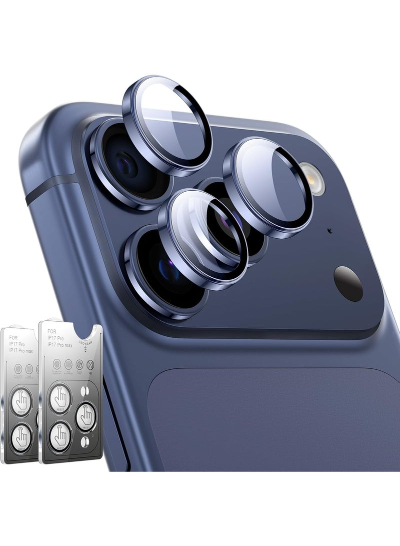 إكس ليفيل واقي عدسة الكاميرا لهاتف iPhone 17 Pro Max/iPhone 17 Pro، أغطية من الزجاج المقوى 9H، واقيات عدسات فردية، تركيب سهل بضغطة واحدة، متانة فائقة، مقاوم للخدوش وبصمات الأصابع، متوافق مع أغطية iPhone 17 Pro Max/iPhone 17 Pro، عبوة من قطعتين - أزرق - Image 1