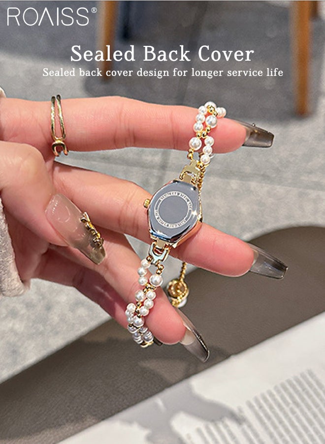 رويس ساعة يد نسائية أنيقة بسوار من اللؤلؤ، شاشة عرض تناظرية، مينا دائرية مزينة بالزركون، ساعة يد كوارتز فاخرة مقاومة للماء كهدية للسيدات - Image 3