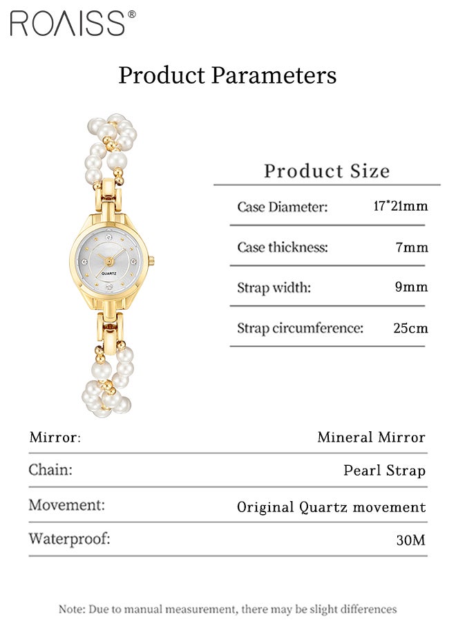 رويس ساعة يد نسائية أنيقة بسوار من اللؤلؤ، شاشة عرض تناظرية، مينا دائرية مزينة بالزركون، ساعة يد كوارتز فاخرة مقاومة للماء كهدية للسيدات - Image 4