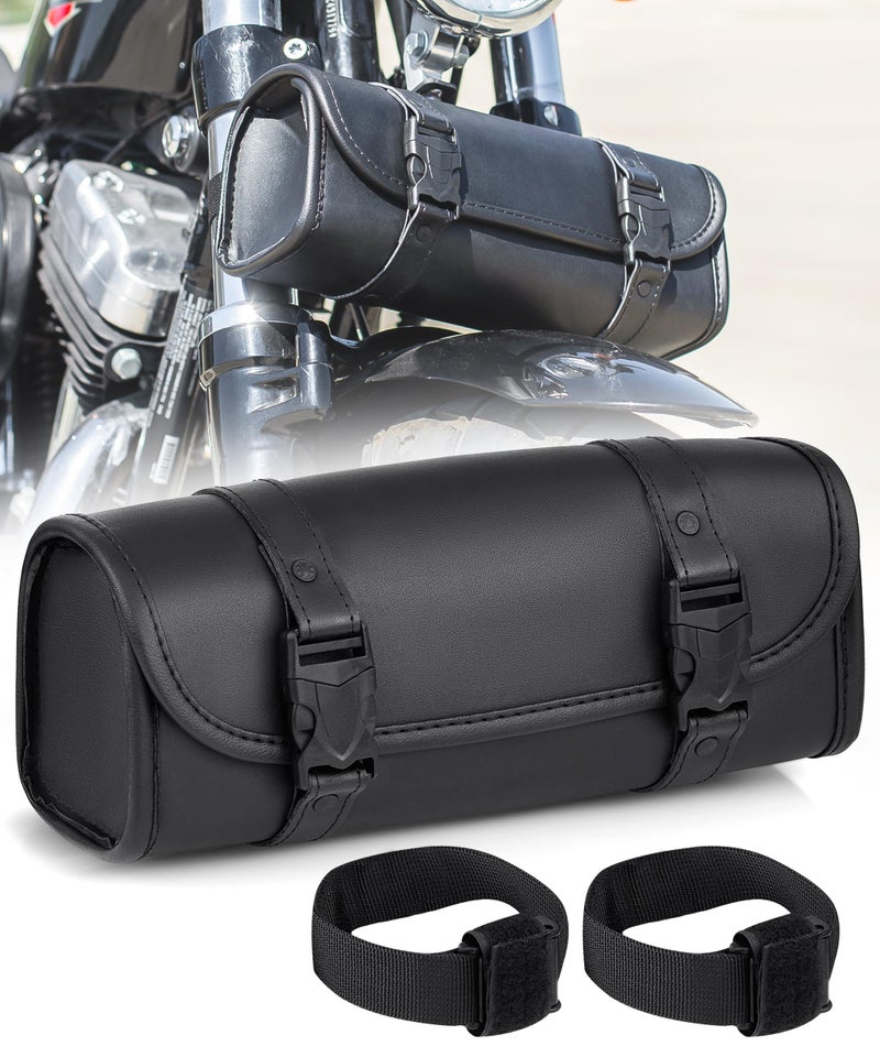 Nomad USA Nomad Motorcycle Tool Bag–Universal Handlebar Leather Pouch–Waterproof Cruiser Biker Roll Bag Front Fork or Saddlebag Storage (Black) - Image 1