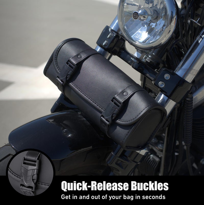 Nomad USA Nomad Motorcycle Tool Bag–Universal Handlebar Leather Pouch–Waterproof Cruiser Biker Roll Bag Front Fork or Saddlebag Storage (Black) - Image 2