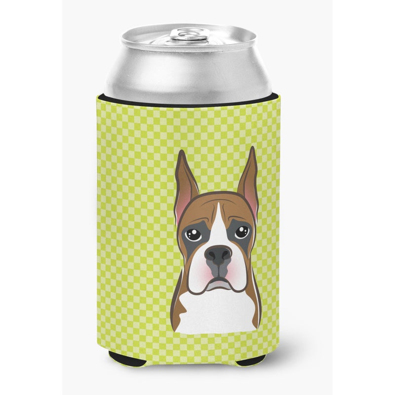 Caroline's Treasures Checkerboard Lime Green Boxer Can or Bottle Hugger BB1285CC
