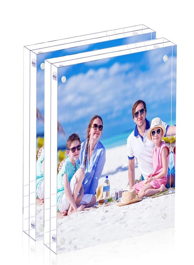 JUOIFIP 2 Pack Acrylic Picture Frame 4x4 Clear Double Sided Magnetic Photo Frameless Desktop Display with Photo Frame Stand Best Gift for Family, Baby, Document Photo Frames- Free Soft Microfiber - Image 1