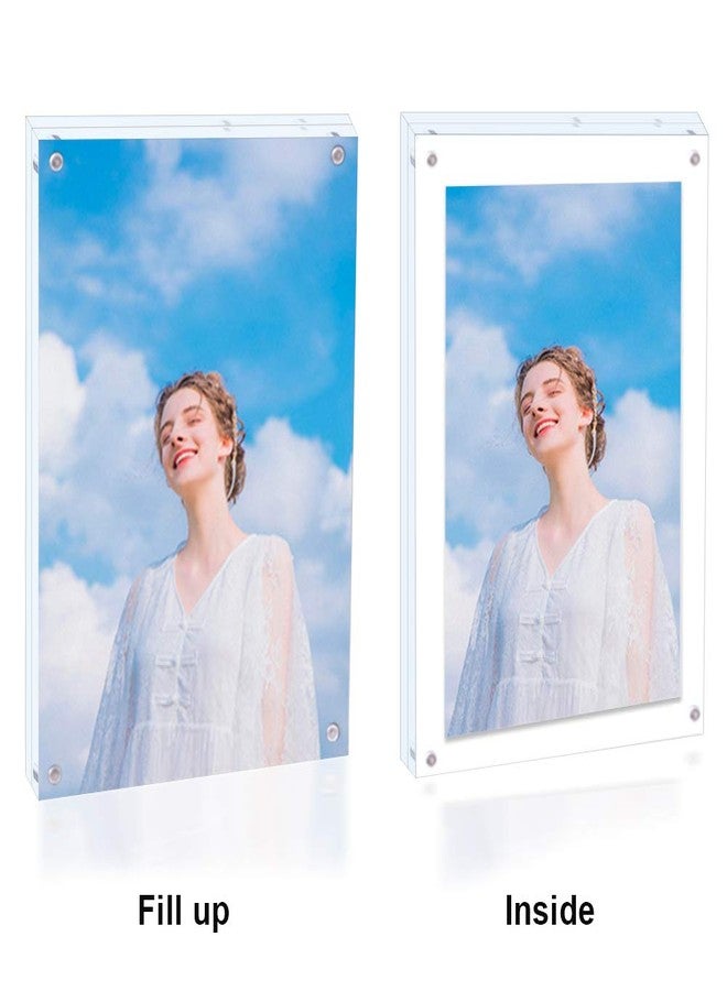 JUOIFIP 2 Pack Acrylic Picture Frame 4x4 Clear Double Sided Magnetic Photo Frameless Desktop Display with Photo Frame Stand Best Gift for Family, Baby, Document Photo Frames- Free Soft Microfiber - Image 2