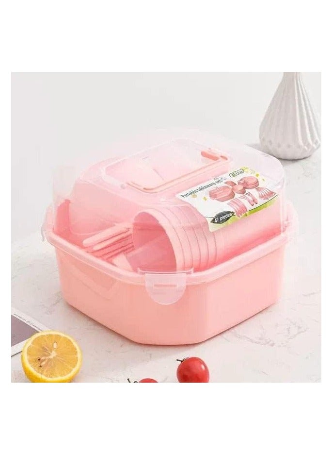 Spaceshoop 57 Pieces Set Portable Tableware Set Plastic Outdoor Picnic Camping Dinnerware Set For 6 Or More With Spoon Fork  Knife Cup  Container Sauce Cups Salt Shaker  Bowls Peeler Plates - Image 3