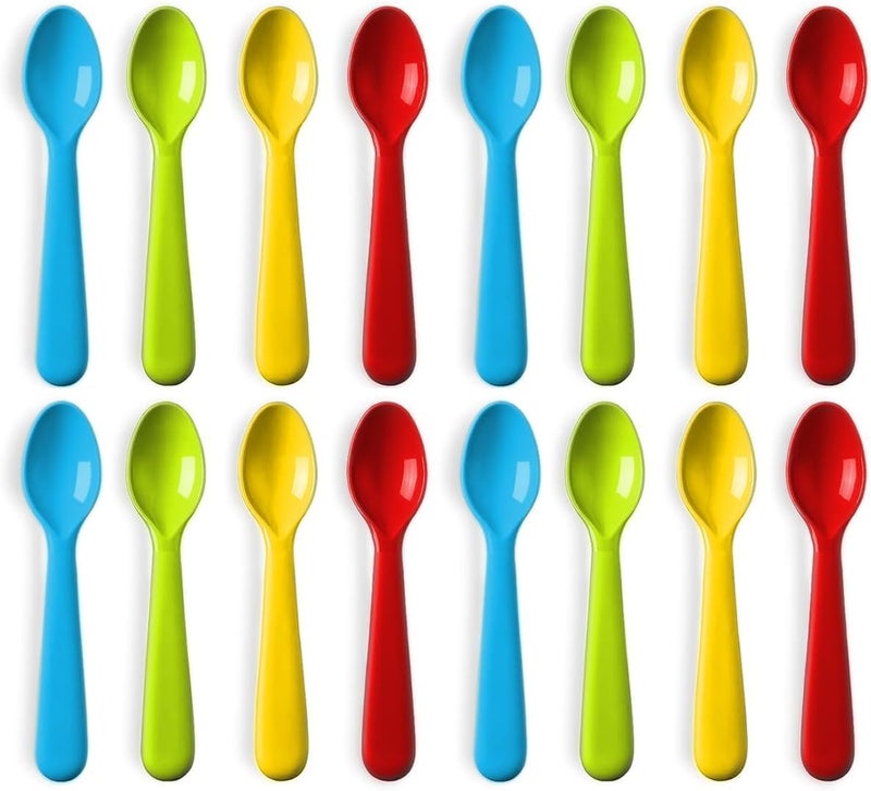 مجموعة ملاعق بلاستيكية للأطفال من بلاسكيدي - مجموعة من 16 ملعقة للأطفال خالية من BPA وآمنة للغسالة