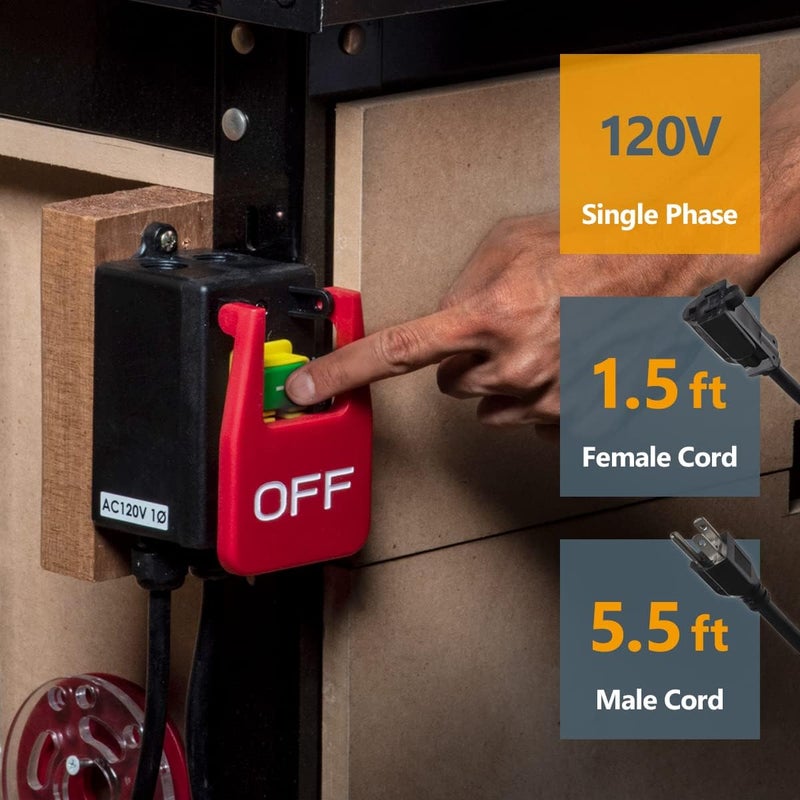 POWERTEC 120V Single Phase On/Off Magnetic Paddle Switch, 9 Amps w/ 5.5 Ft Standard Cords, Knee Paddle for Power Tools, Fits Table Saw, Router Table, Drill Press, Bench Saw, Bandsaw (71755) - Image 4