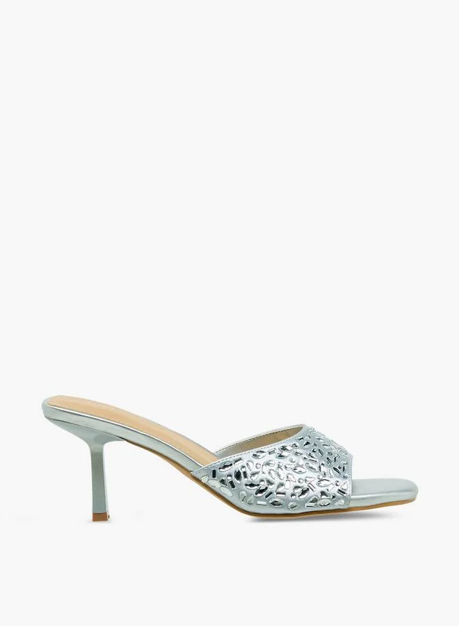 Flora Bella By Shoexpress SILVER Women Embellished Flared Heel Sandals for Women | Best Price UAE