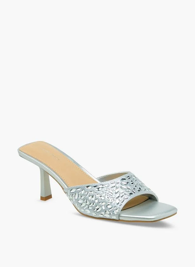 Flora Bella By Shoexpress SILVER Women Embellished Flared Heel Sandals for Women | Best Price UAE