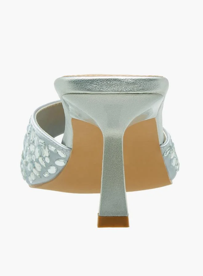Flora Bella By Shoexpress SILVER Women Embellished Flared Heel Sandals for Women | Best Price UAE