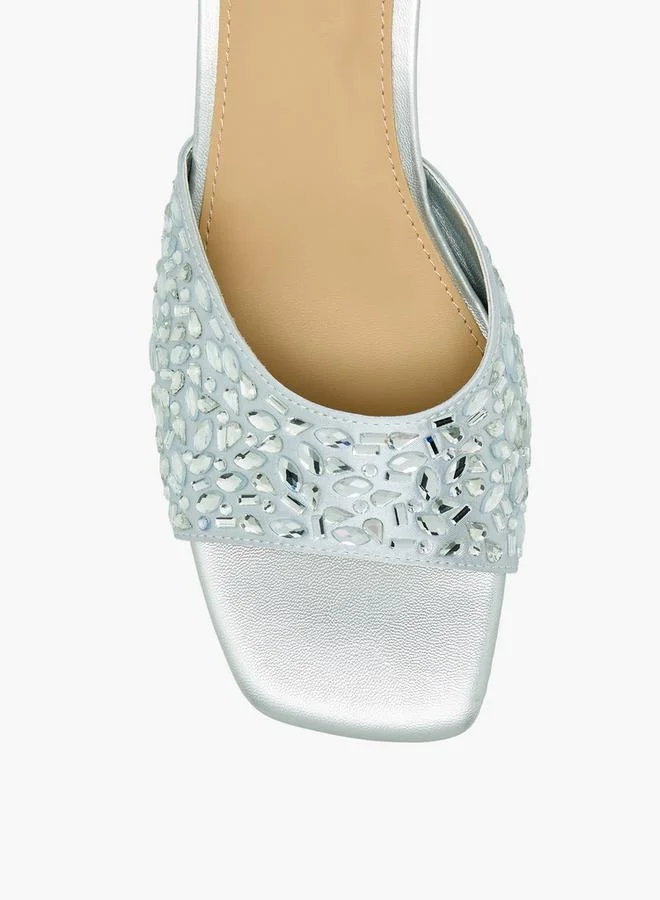 Flora Bella By Shoexpress SILVER Women Embellished Flared Heel Sandals for Women | Best Price UAE