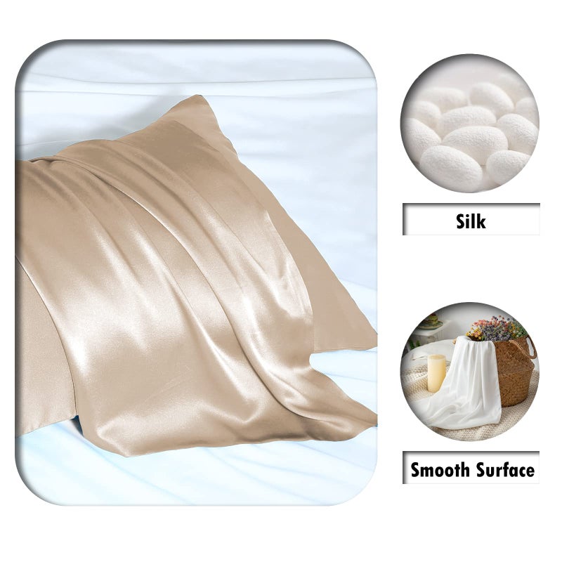 Suatien Natural Mulberry Silk Pillowcase for Hair and Skin Queen Size 20"X30" Pillow Case with Hidden Zipper Soft Breathable Smooth Cooling Silk Pillow Covers for Sleeping (Champagne,Queen,1Pcs) - Image 2