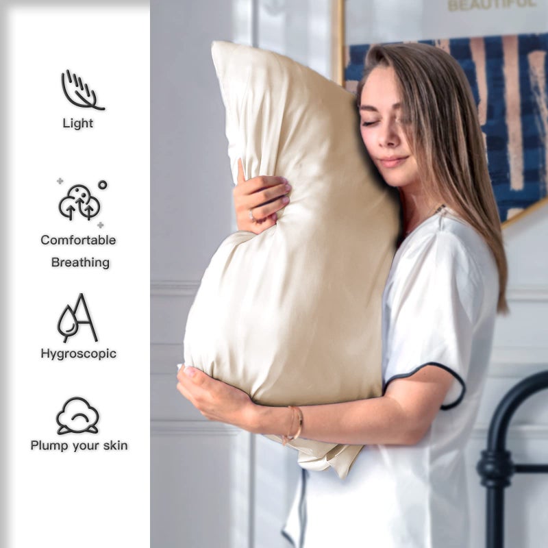Suatien Natural Mulberry Silk Pillowcase for Hair and Skin Queen Size 20"X30" Pillow Case with Hidden Zipper Soft Breathable Smooth Cooling Silk Pillow Covers for Sleeping (Champagne,Queen,1Pcs) - Image 3