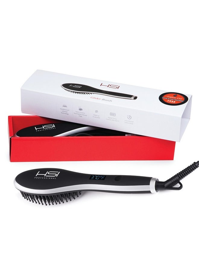 HSI Professional - Si Professional Ceramic Tourmaline Ionic Flat Iron Glider Brush Hair Straightener With Travel Size Argan Oil Leave In Hair Treatment. - Image 1