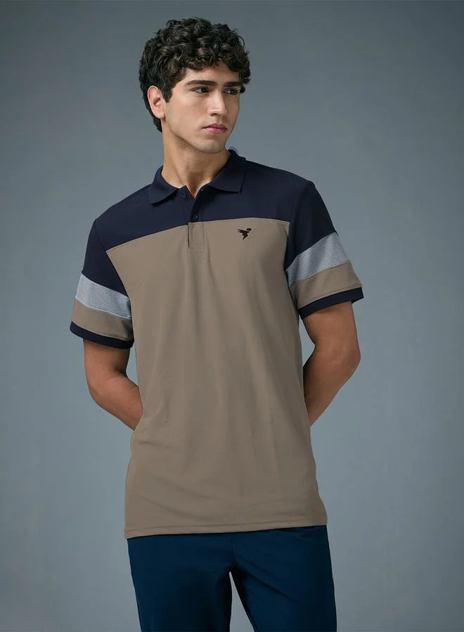 Technosport Men Slim Fit Color Block Pique Polo