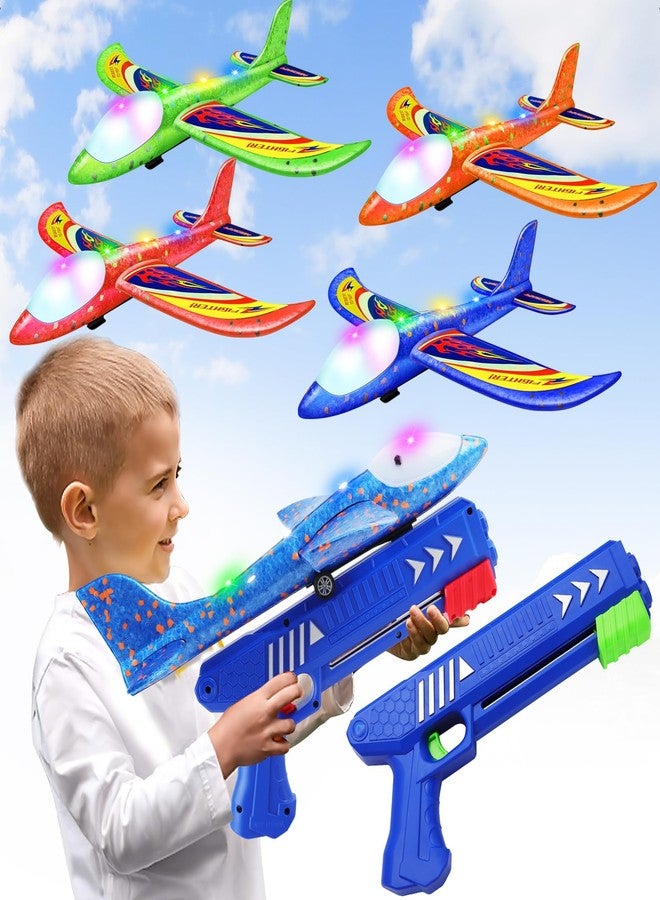 Wesfuner 4 Pack Airplane Launcher Toys, 2 Flight Modes LED Foam Glider Catapult Plane Toy for Boys, Outdoor Flying Toys Birthday Gifts for Boys Girls 4 5 6 7 8 9 10 11 12 Year Old - Image 1
