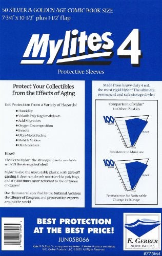 E. Gerber Mylites Heavy Duty 4 mil Comic Book Silver & Golden Age Size 7-3/4" x 10-1/2" Plus 1-1/2" Flap Pack of 50 - Image 4