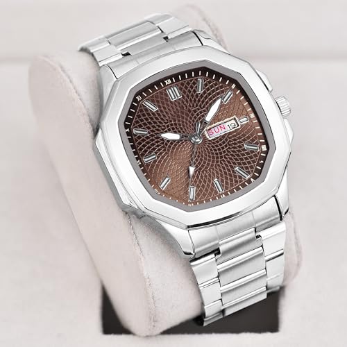 Acnos Analog Day & Date Stainless Steel Strap Watch for Men & Women – Multiple Dial Colors (Brown) - Image 2