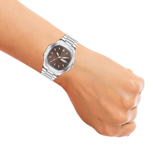 Acnos Analog Day & Date Stainless Steel Strap Watch for Men & Women – Multiple Dial Colors (Brown) - Image 4