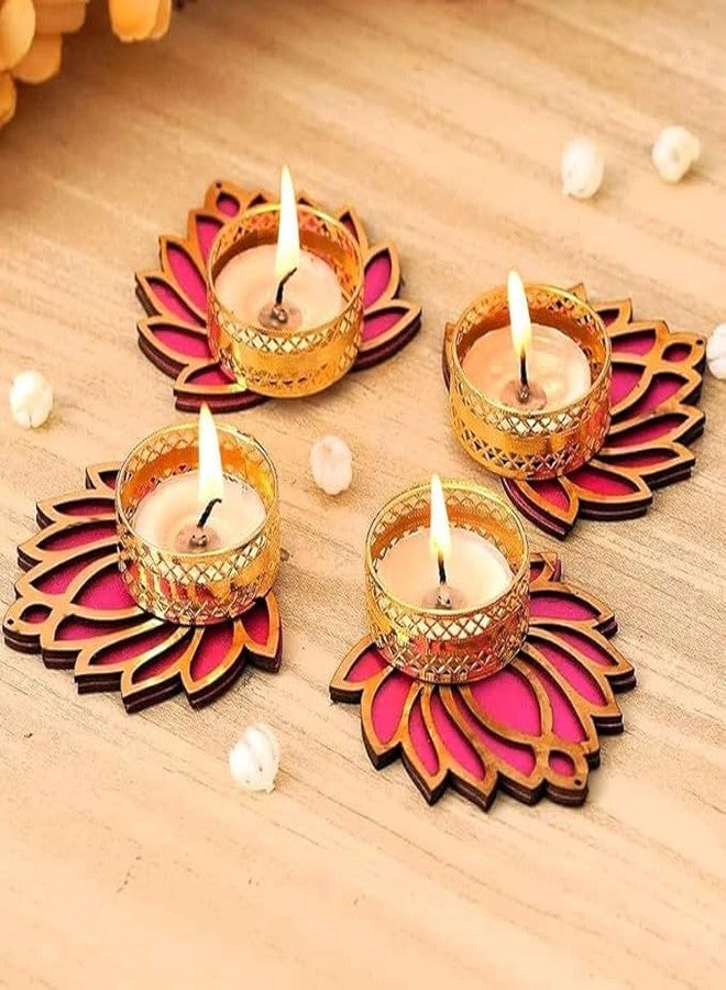 aRIC GIA Lotus Diya for Diwali Puja and Navratri Puja, Diwali Gifts and Diwali Decoration and Home/Office Decoration Candle, tealight Holder (Set of 4) - Image 2