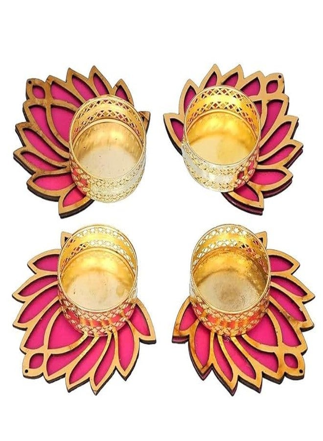 aRIC GIA Lotus Diya for Diwali Puja and Navratri Puja, Diwali Gifts and Diwali Decoration and Home/Office Decoration Candle, tealight Holder (Set of 4) - Image 1
