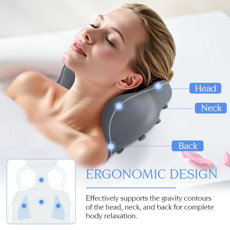 kixcvdm Silicone Bath Pillow, New Material Bath Pillows for Tub Head Neck and Back Support, Bath Tub Pillow with 4D Press Inflatable Airbag and Non-Slip Strong Suction Cups, Quick-Drying, Easy to Store, Gray - Image 3
