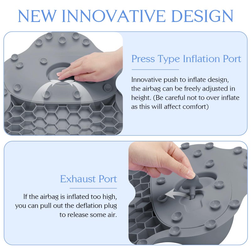 kixcvdm Silicone Bath Pillow, New Material Bath Pillows for Tub Head Neck and Back Support, Bath Tub Pillow with 4D Press Inflatable Airbag and Non-Slip Strong Suction Cups, Quick-Drying, Easy to Store, Gray - Image 5
