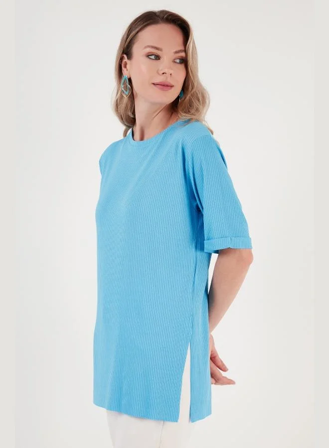 Lela Lela Oversize Crew Neck Blouse with Slit Detail Women's Blouse 5863683