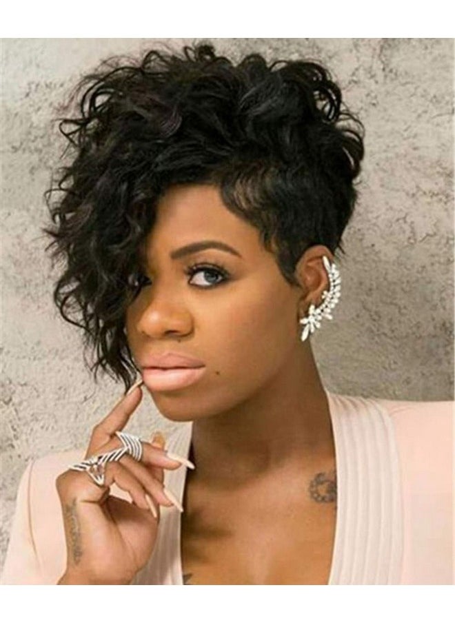 SEVENCOLORS - Short Curly Wigs For Black Women Natural Looking Wavy Short Black Wigs With Bangs African America Short Synthetic Hair Wigs - Image 1