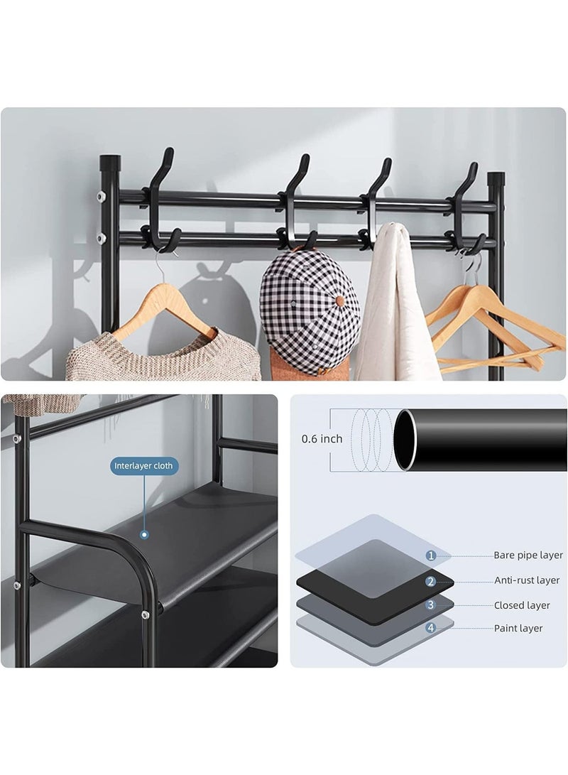 5-Tier Shoe Rack with Coat Hooks, Freestanding Entryway Organizer Stand, Multi-Layer Storage Shelf for Shoes, Bags, Hats & Accessories, Hallway Bedroom Closet Storage, 80cm (Black) - Image 4
