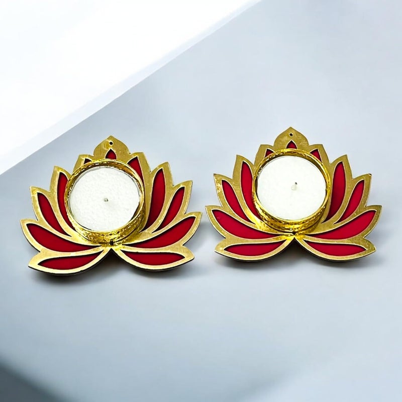 AorviDesigns AorviDesigns Tealight Candle Holder Lotus Design MetalCandle Holder Lotus Floor Decoration Reusable Diwali Decoration Rangoli for Puja Decor Tealight Candle HolderRed 