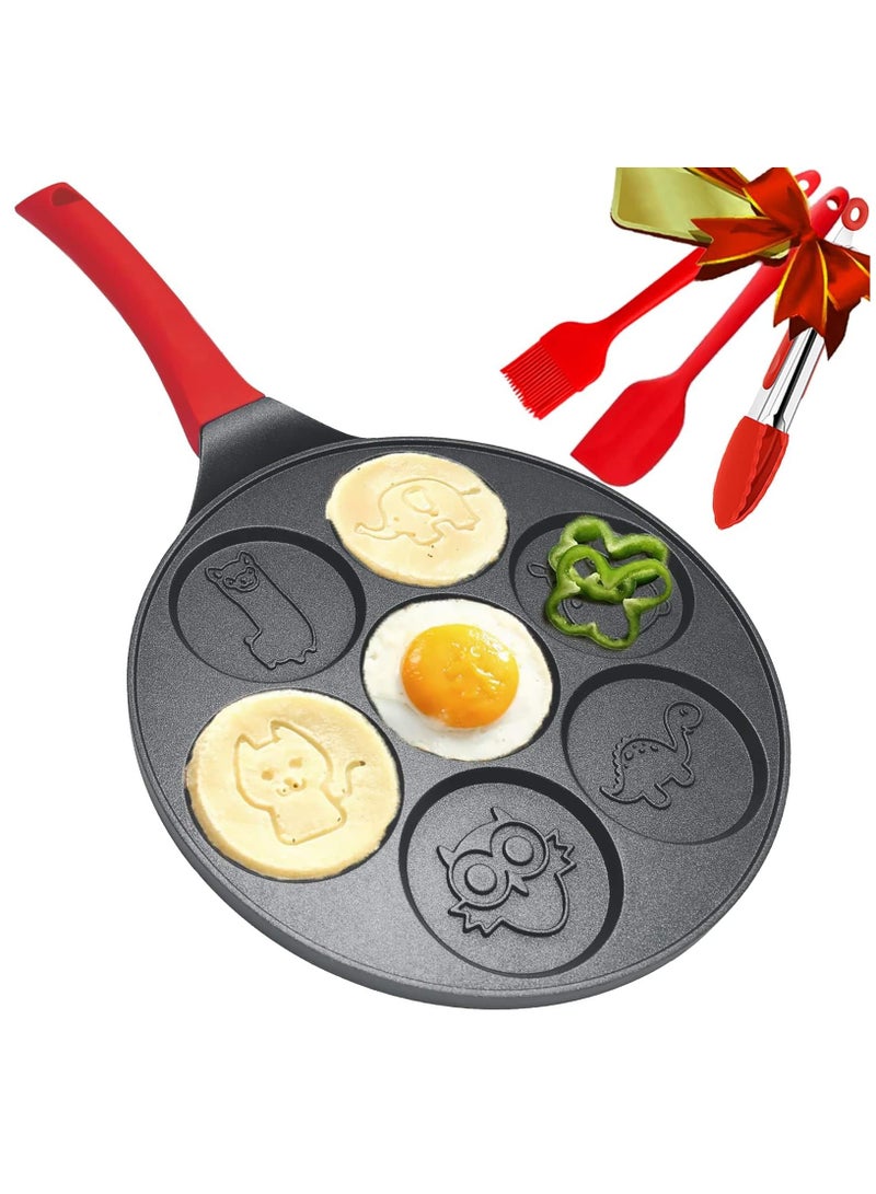 XiuWoo Animal Pancake Griddle Pan Kids Breakfast Maker Set with Nonstick Surface, Mini Waffle Iron, 7-Cup Animal-shaped Egg Cooker  Bunny Crepe Molds for Fun Bento, Includes 3 Silicone Tools - Image 1