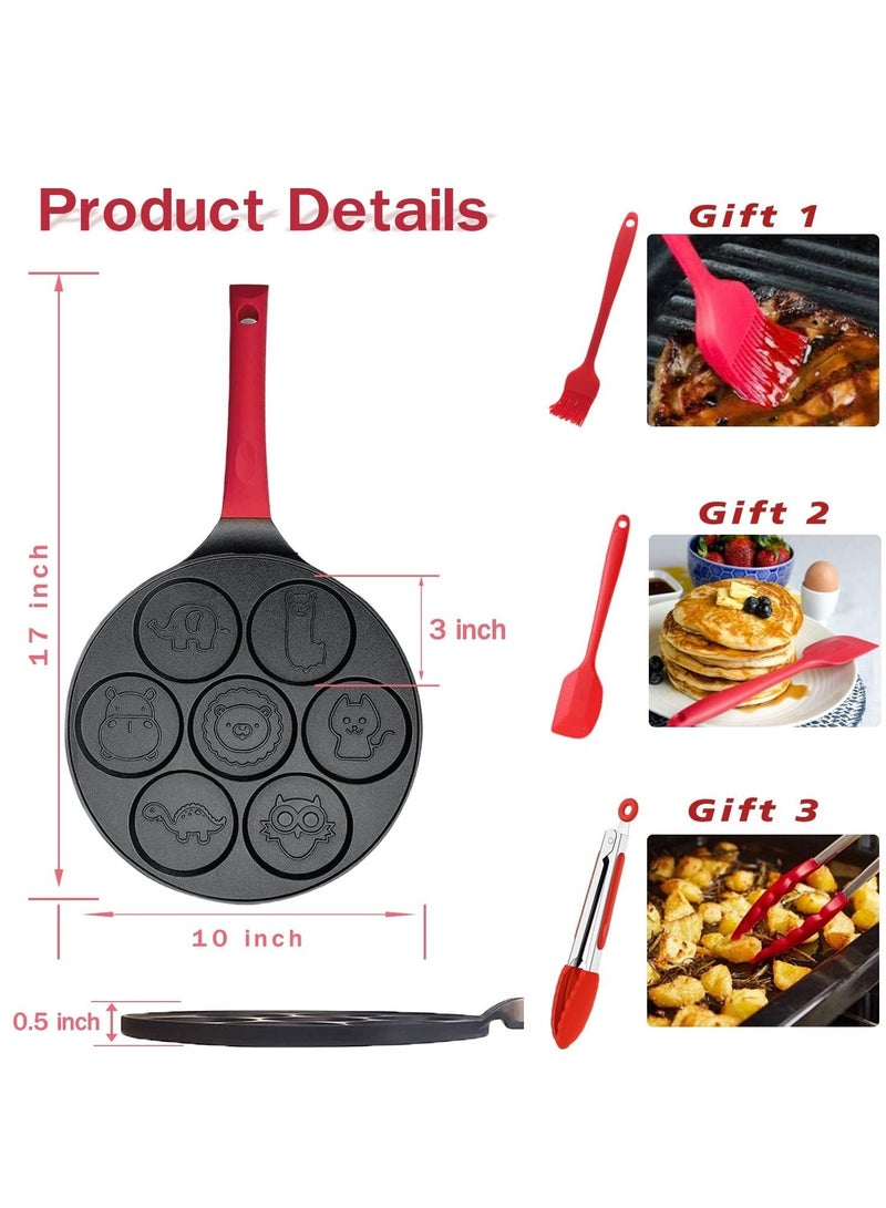 XiuWoo Animal Pancake Griddle Pan Kids Breakfast Maker Set with Nonstick Surface, Mini Waffle Iron, 7-Cup Animal-shaped Egg Cooker  Bunny Crepe Molds for Fun Bento, Includes 3 Silicone Tools - Image 2