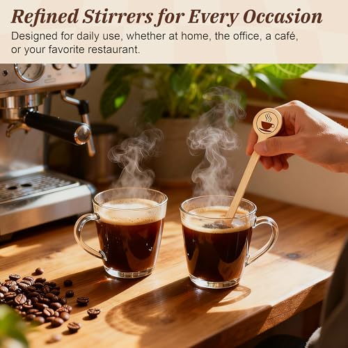 YANPROG Wooden Coffee Stirrers 100-Pack Coffee Stir Sticks 5.9 Inch Natural Birch Stir Sticks with Round Ends, Disposable Stirring Sticks for Coffee, Cocktails, Milk & Hot Drinks - Image 2