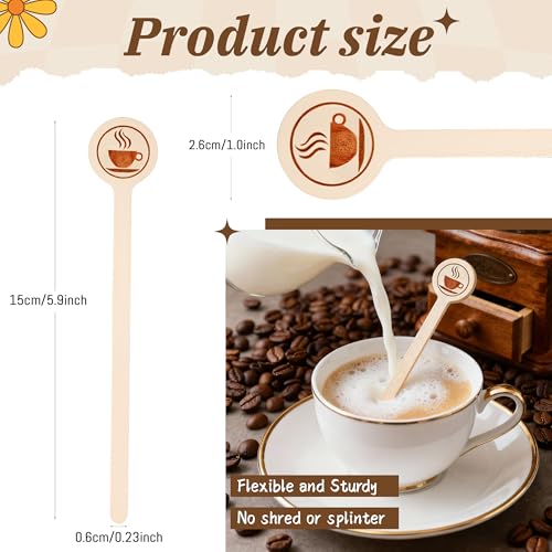 YANPROG Wooden Coffee Stirrers 100-Pack Coffee Stir Sticks 5.9 Inch Natural Birch Stir Sticks with Round Ends, Disposable Stirring Sticks for Coffee, Cocktails, Milk & Hot Drinks - Image 3