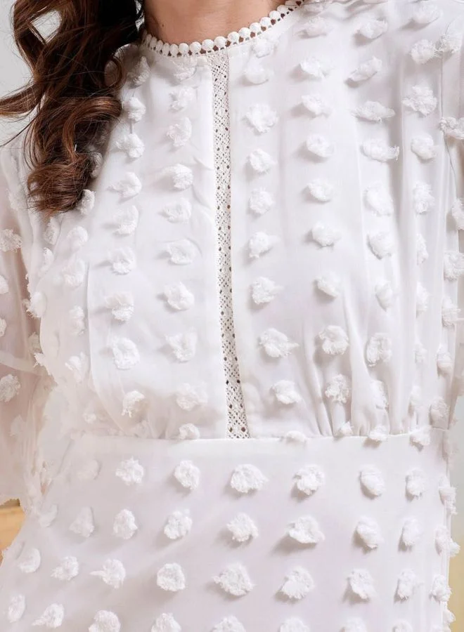 Freehand  Women Fit and Flared Textured Round Neck Short Sleeve Mini Dress for Women | Best Price UAE