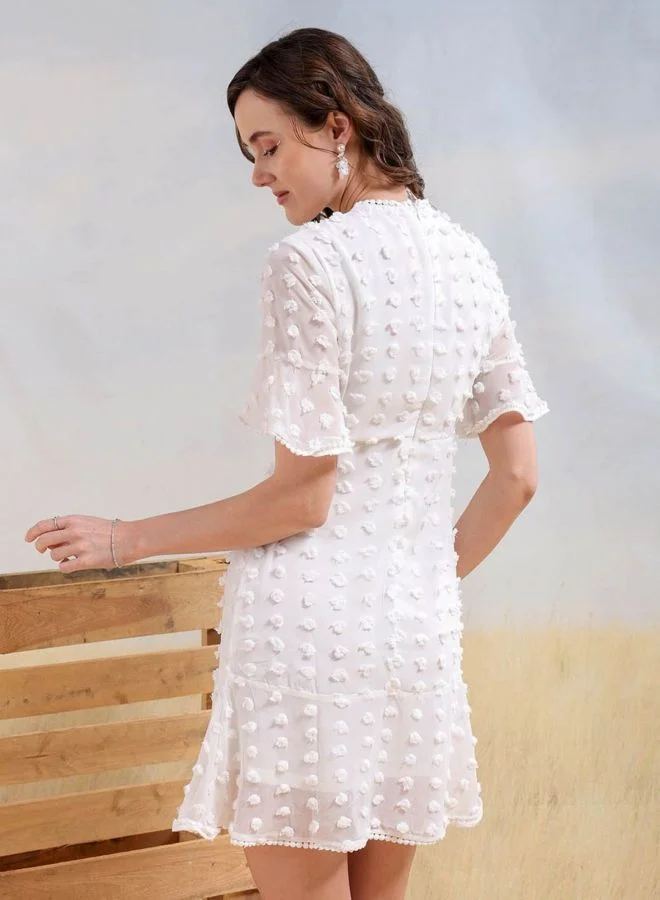 Freehand  Women Fit and Flared Textured Round Neck Short Sleeve Mini Dress for Women | Best Price UAE