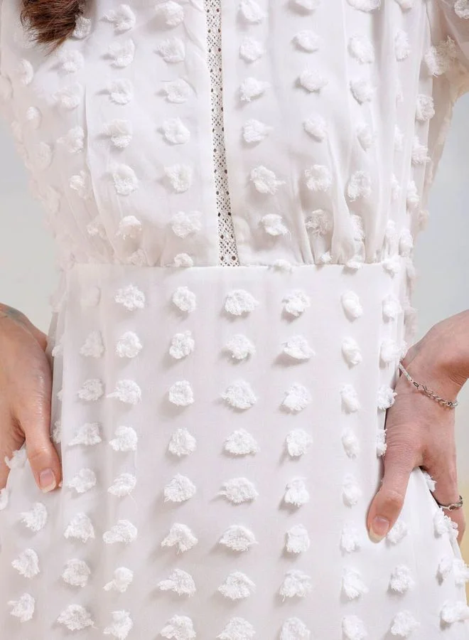 Freehand  Women Fit and Flared Textured Round Neck Short Sleeve Mini Dress for Women | Best Price UAE