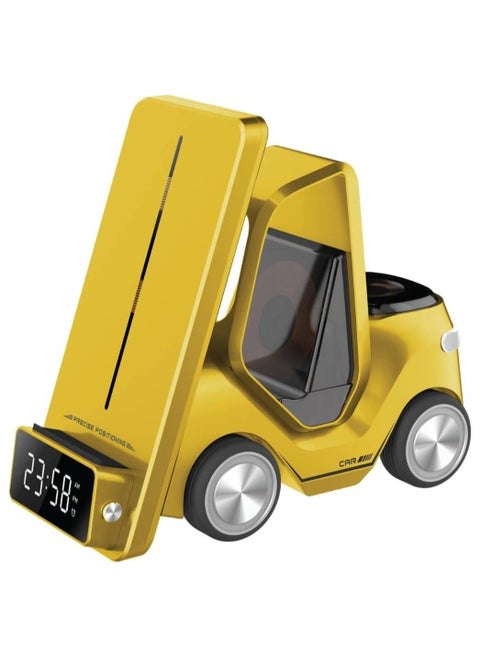 Forklift 5 in 1 Wireless Charger / 15W Smart Phone / 2.5W Smart Watch / 5W Earpods Charger / Wireless Fast Charging / Night Light / Digital Clock Display / Type-C Input / Eye-catching Design - Yellow